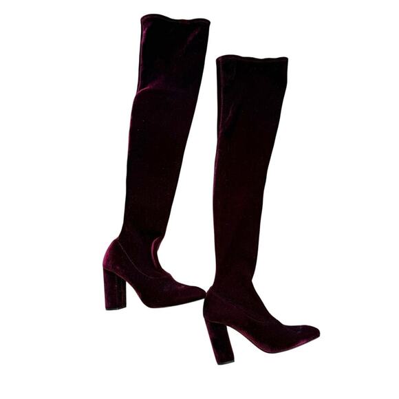 Zara velvet over the knee burgundy heeled boots EU 38 / US 7.5 - Picture 15 of 15